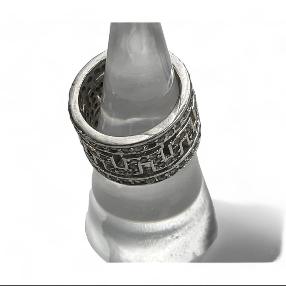 Vintage Heavy Sterling Silver Greek Key Rhinestone Band – Size 5.5 (8.55g) - Picture 2 of 3